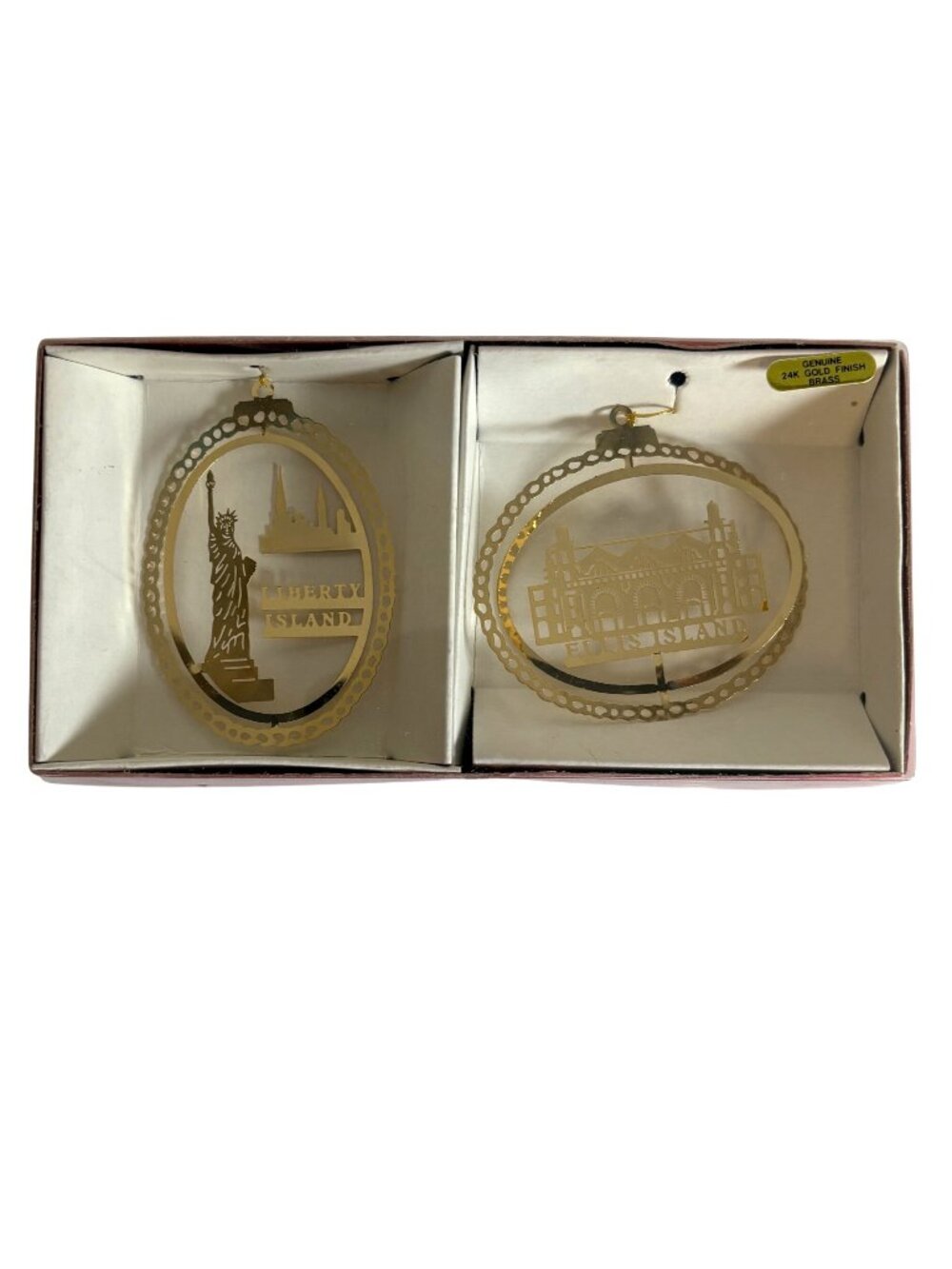 NY Landmarks 24K Gold Finish Over Brass Ornaments Ellis Island Statue of Liberty
